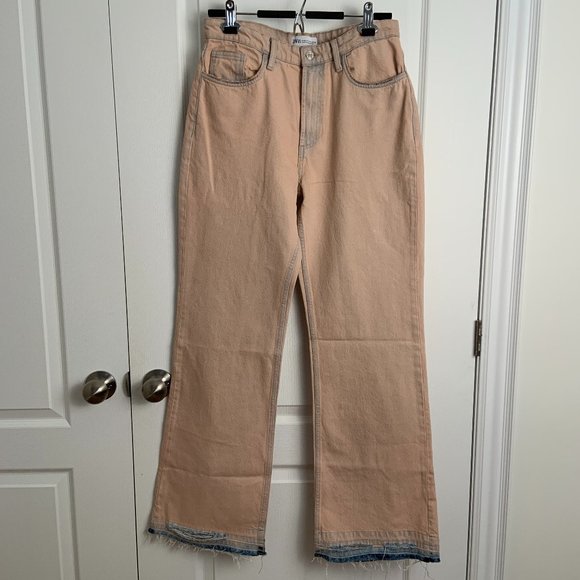Zara Raw Hem Flare Pink Blue Acid Wash Mid Rise Jeans Denim Y2K 90s Size 6 - Picture 2 of 14
